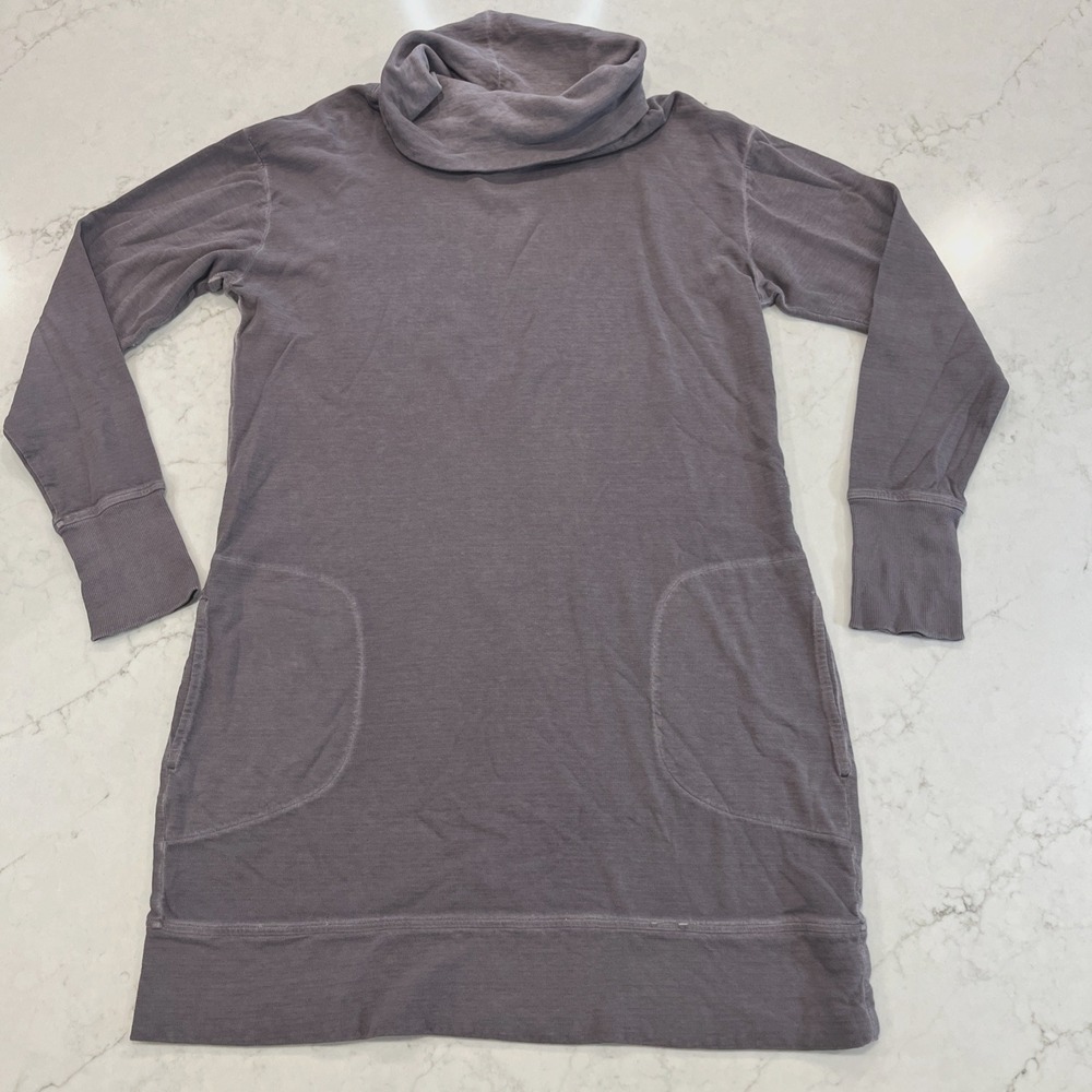 Athleta Eco Wash Turtleneck Sweatshirt Tunic Dress Light Purple / Gray XL Soft